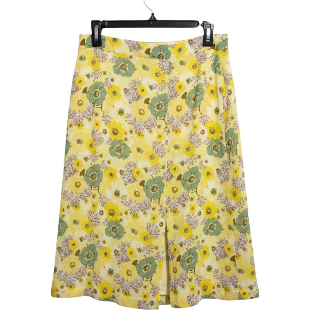 Ann Taylor Factory Midi Skirt Womens 4 Yellow Floral Front Slit Career Casual